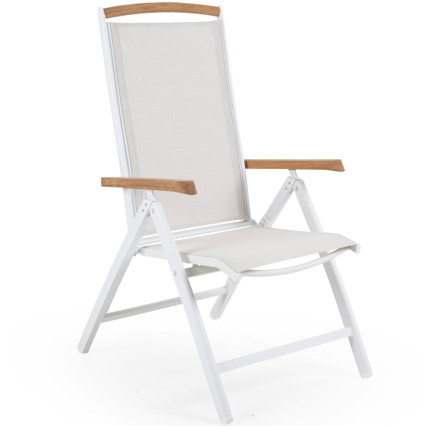 Andy positionsstol vit/offwhite armstöd teak